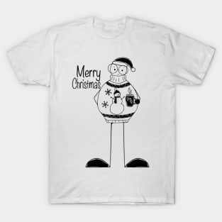 Christmas Snowman minimalist line art T-Shirt